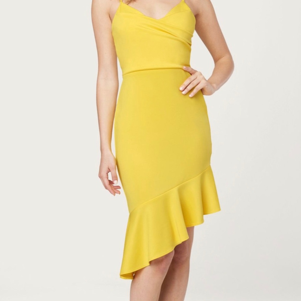 🆕 Bebe Angled Flounce Midi Dress - Picture 2 of 6